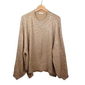 ANDTHEWHY Womens Oversized Cheetah Sweater Size S/M Metallic Balloon Sleeve Boho